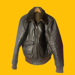 Vintage Distressed Motorcycle Bomber Aviator Leather Jacket Flight Jacket Medium